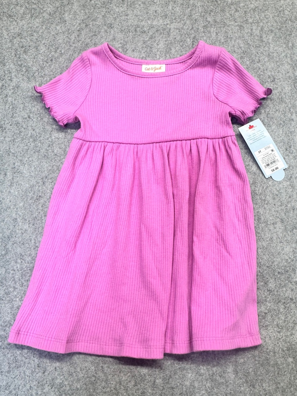 ❤️Cat & Jack Pink Ribbed Short Sleeve Gathered Dress